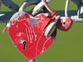 Wedding lock in the shape of red heart with a keyhole