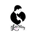 Wedding logo with silhouettes bride and groom