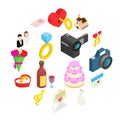 Wedding isometric 3d icons set