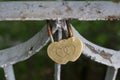 Wedding love lock on fence Royalty Free Stock Photo