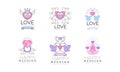 Wedding and Love Logo Design with Dove, Engagement Ring and Heart Vector Set Royalty Free Stock Photo