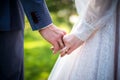 Wedding loving couple holding hands looking at the path, symbolizing her future Royalty Free Stock Photo