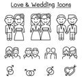 Wedding & Loving icon set in thin line style Royalty Free Stock Photo