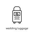 wedding luggage icon. Trendy modern flat linear vector wedding l