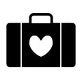 Wedding luggage solid icon. Suitcase with heart vector illustration isolated on white. Wedding kit glyph style design