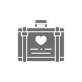 Wedding luggage, suitcase for honeymoon grey icon.