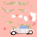 Wedding machine and flowers, the vector graphics Royalty Free Stock Photo