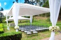 Wedding marquee with bouquets Royalty Free Stock Photo