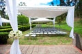 Wedding marquee with bouquets Royalty Free Stock Photo