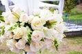 Wedding marquee with bouquets