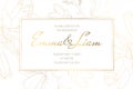 Wedding marriage event invitation card template. Spring magnolia garden flowers. Detailed outline drawing.