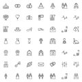 Wedding, marriage line icons set