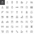 Wedding and marriage line icons set