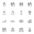 Wedding and marriage line icons set