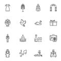 Wedding and marriage line icons set