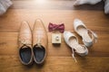 Wedding men shoe and waman shoe on wedding ceremony day Royalty Free Stock Photo