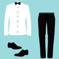 Wedding mens suit with shoes.