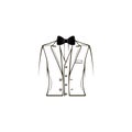 Wedding mens suit, tuxedo, elegant costume. Bow tie. Groom. Fathers day greeting card design. Vector.