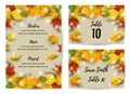 Wedding menu card set with falling leaves
