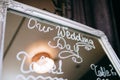 Wedding mirror board with guest list and table numbers on it