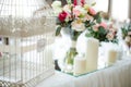 Wedding mirror table with flowers and candles close to