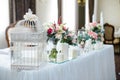 Wedding mirror table with flowers and candles close to