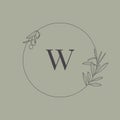 Wedding Monogram and Logo with Olive Branch in Modern Minimal Liner Style. Vector Floral template Royalty Free Stock Photo