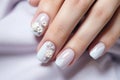 Wedding nail art for bride or bridesmaid, white design, generated by AI