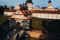 Wedding of newlyweds on the background of the castle in Nesvizh from a height, Minsk region, Belarus.Nesvizh castle, Royalty Free Stock Photo