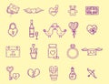 Wedding outline icons vector illustration married celebration groom invitation elements valentine day hand drawn Royalty Free Stock Photo