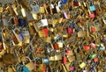 Wedding padlocks on the bridge in Paris