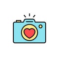 Wedding party camera photography documentation icon. camera with love lens illustration for wedding concept design. simple clean Royalty Free Stock Photo