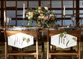 Wedding party. Laid Table by wedding banquet. Vintage Style. Royalty Free Stock Photo