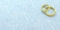 Pair of golden wedding rings on pool water background, copy space, 3d illustration Royalty Free Stock Photo