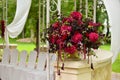 Wedding party setting flower bouquet outdoors