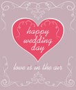 Wedding pastel greeting card with vintage vignette and pink heart shape