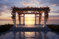 Wedding pavilion in 3D, framed by a mesmerizing sea sunset scene