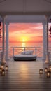 Wedding pavilion in 3D, framed by a mesmerizing sea sunset scene Royalty Free Stock Photo