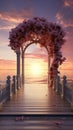 Wedding pavilion in 3D, framed by a mesmerizing sea sunset scene Royalty Free Stock Photo