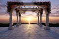 Wedding pavilion in 3D, framed by a mesmerizing sea sunset scene