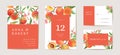 Wedding peach invitation card, vintage botanical Save the Date set. Design template of fruits