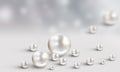 Many scattered white pearls on blue and white cloudy blur background