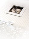 Wedding photo album with framed married couple