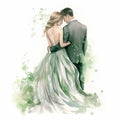Elegant Watercolor Illustration Of A Romantic Bride And Groom Royalty Free Stock Photo