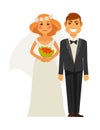 Wedding photography picture shot bride and groom by photographer vector flat icons