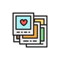 Wedding photos, love flat color line icon.