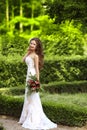 Wedding Portrait Of Beautiful Bride with long wavy hair wearing Royalty Free Stock Photo