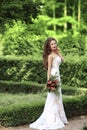 Wedding Portrait Of Beautiful Bride with long wavy hair wearing Royalty Free Stock Photo