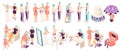 Wedding preparations recolor icons with bride and groom in tailor shop barbershop manicure salon isometric vector Royalty Free Stock Photo