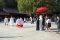 Wedding procession at Meiji shrine Royalty Free Stock Photo